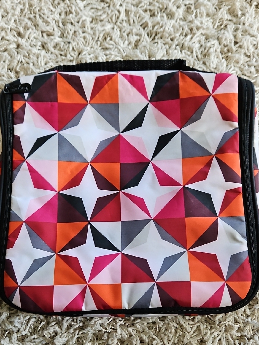 Thirty-one Geometric Multicolor Cosmetic Bag - Pink, Orange & Gray Pattern